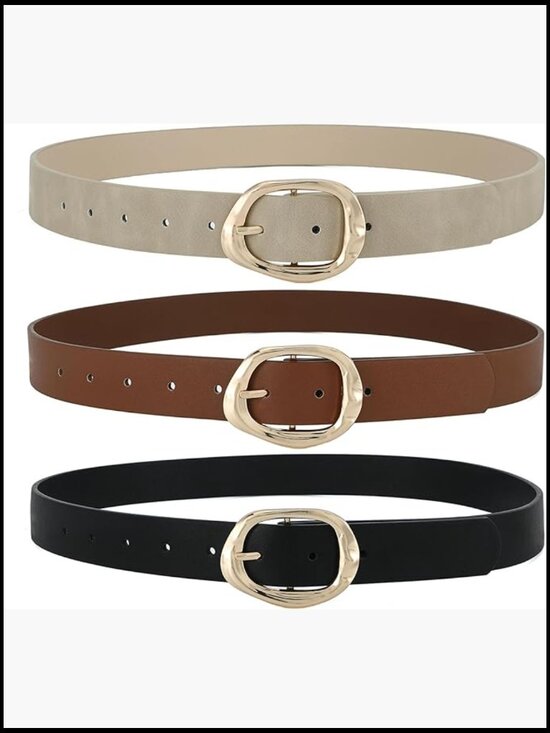 Faux Leather Belt with Liquid Shapes Gold Buckle for Jeans Dresses
